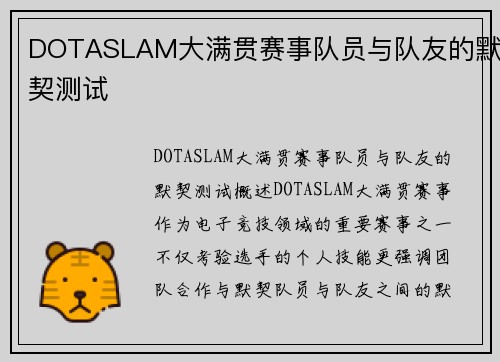 DOTASLAM大满贯赛事队员与队友的默契测试