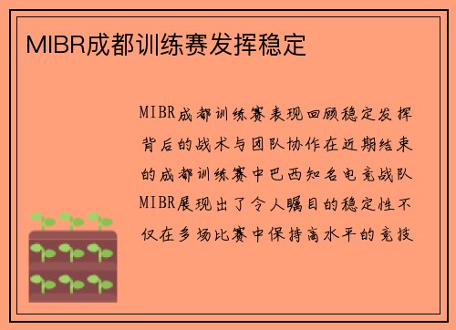 MIBR成都训练赛发挥稳定