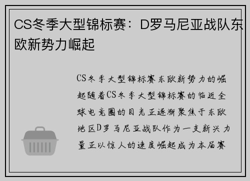CS冬季大型锦标赛：D罗马尼亚战队东欧新势力崛起