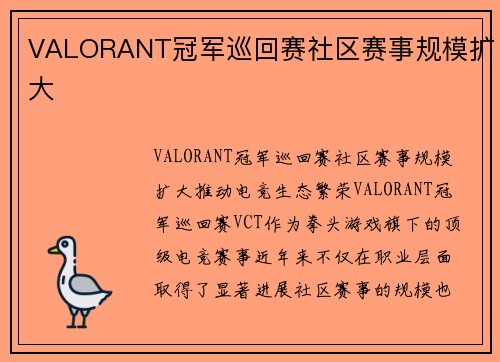 VALORANT冠军巡回赛社区赛事规模扩大