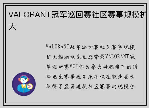 VALORANT冠军巡回赛社区赛事规模扩大