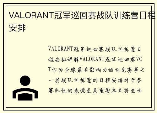 VALORANT冠军巡回赛战队训练营日程安排